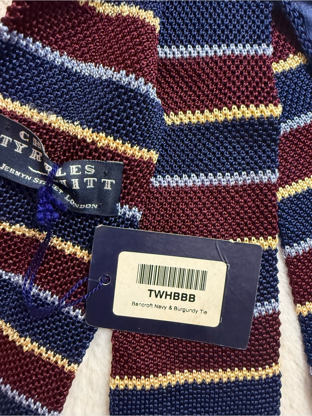 Charles Tyrwhitt Navy, Burgundy & Yellow silk Knit Stripe Tie - Picture 2 of 3